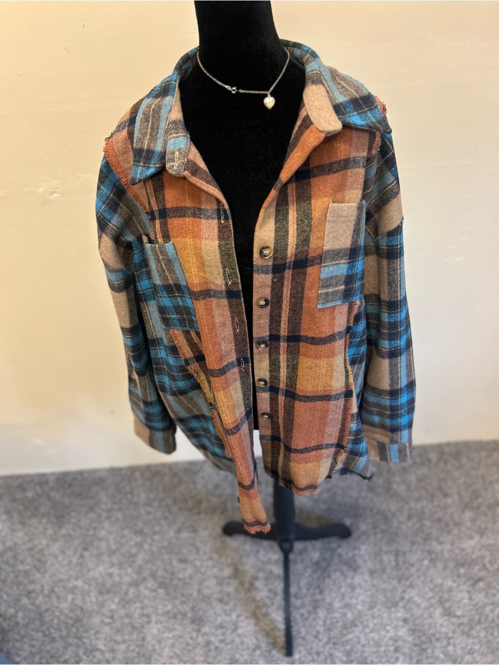 Women's Plaid Lightweight Shacket in Brown & Blue